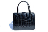  Large 1950's-60's Jet Black ALLIGATOR Skin Handbag 