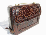  Petite Chocolate 1950's-1960's REPTILE SKin Handbag - BUCKLES! 