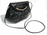 1970's FINESSE LA MODEL Black KARUNG Snake Skin Clutch CROSS Body Bag