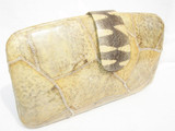  PALE YELLOW 1970's FROG & SNAKE SKIN Clutch Shoulder Bag 