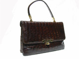  CHIC 1980's-90's Brown CROCODILE Caiman Skin Handbag 