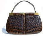  1950's-60's Chocolate ALLIGATOR Skin Handbag - CORET w/Accessories 