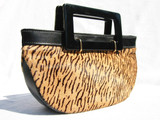  1990's OCCHIO Tiger Print PONYHAIR & Leather Handbag - LUCITE 