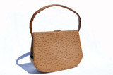  British Tan RENDL 1950's-60's GENUINE OSTRICH Skin Handbag - I. MAGNIN 