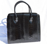  XL 2000's Black OSTRICH LEG Belted BIrkin Style Handbag - Lock & Keys! 