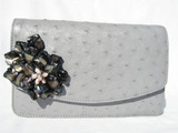  New! Gray OSTRICH Skin CLUTCH Shoulder Bag - Mother of Pearl! 