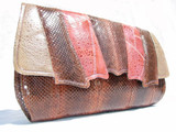  New! PINK & TAN 1970's FROG & SNAKE SKIN Clutch Shoulder Bag 