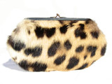  Petite 1950's LEOPARD Print RABBIT FUR Clutch w/RED Interior 