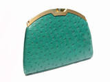  Timeless GREEN 1970's-80's Ostrich Skin Clutch Purse - LORENZI 