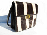 1970's GENUINE ZEBRA HIDE FUR Shoulder Cross Body Messenger Bag 