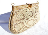  Jeweled Matte METALLIC GOLD 1980's PYTHON Snake Skin Clutch Shoulder Bag - LEIBER 
