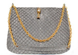  DARK GRAY 1960's MATTE-Finish Python Snake Skin Shoulder Bag - MANON - FISH Clasp! 
