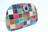  Custom 1980's Hard-Sided Patchwork COBRA Snake Skin CLUTCH Shoulder Bag with XL Front Embellishment 