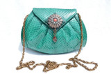  Custom GREEN 1980's Embellished COBRA Snake Skin CLUTCH Shoulder Bag - Pantera 