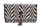  Custom TRIBAL Yellow & Black 1970's-80's COBRA Snake Skin CLUTCH Shoulder Bag - Shark Teeth! 
