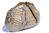  HUGE 15" TAUPE 1970's PYTHON Snake Skin CLUTCH Shoulder Bag - MOSKOWITZ 