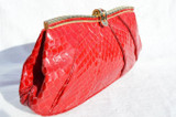  Petite RED 1980's JUDITH LEIBER Cobra Snake Skin CLUTCH Shoulder Bag 