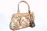  Pale Pink & Cream 1990's-2000's Cobra SNAKE Skin & Canvas Handbag - David & Scotti - Italy 