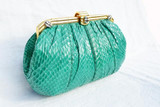  GREEN 1980's JUDITH LEIBER COBRA Snake Skin CLUTCH with Frogs! 