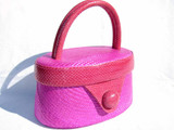  HOT PINK 1980's-90's SNAKE SKIN & STRAW Handbag - GINA ALEXANDER 