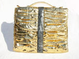  1980's-90's GOLD Metallic COBRA Snake Skin Handbag - LEO REXX 