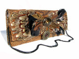  CUSTOM 1970's PYTHON Snake Skin & FEATHER CLUTCH Shoulder Bag 