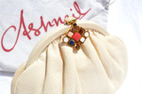  1970's Ivory ASHNEIL Karung Skin Clutch Bag w/JEWELED Clasp! 