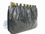  1980's FINESSE LA MODEL Black KARUNG Snake Skin Clutch Bag 