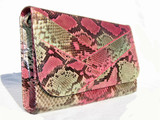  1970's PINK/GREEN PYTHON Snake Skin Clutch SHOULDER Bag G3-177 