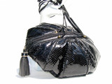  Round BLACK 1970's-80's COBRA Snake Skin Shoulder Cross Body Bag -SHARIF 