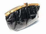  WALTER KATTEN 1970's-80's Black COBRA Snake Skin CLUTCH Bag 