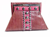  Studded PINK 1960's COBRA Snake Skin Clutch Purse - JACOMO - Silver! 