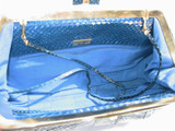  15 x 9 BLUE 1980's JUDITH LEIBER Cobra Snake Skin CLUTCH 