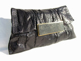 Stunning 1990's R & Y AUGOUSTI BLACK PYTHON Skin CLUTCH Bag