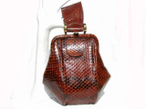  1940's RUST BROWN ANACONDA Snake Skin Deco Style Wristlet Purse 
