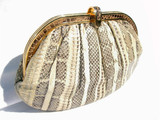  BONE/GRAY 1970's-80's Snake Skin Clutch/Shoulder Bag - LISETTE 