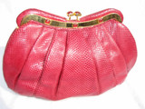  Lovely CRANBERRY RED 1980's JUDITH LEIBER Karung Snake Skin CLUTCH 
