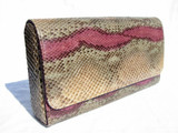  1970's PINK/GREEN PYTHON Snake Skin Clutch SHOULDER Bag 
