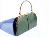  Saks Fifth Avenue GREEN 1960's Lizard Skin Handbag 