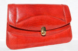  Ruby RED 1950's-60's LIZARD Skin Clutch Shoulder Bag w/Eel Skin Card Case 