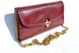  GUCCI 1980's-90's BURGUNDY Red Lizard Skin CLUTCH Shoulder Bag - Jewels 