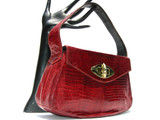  Gorgeous RED 1950's-60's REVITS Lizard Skin Handbag w/BRASS 