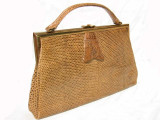  Large 1940's-50's Caramel Deco-Style Lizard Skin Handbag 