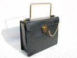  Fabulous Petite BLUE 1980's Lizard Skin Handbag with KEY! - FRANCE 