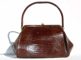  DECO Style 1950's-60's Chocolate Lizard Skin Deco Handbag 