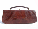  CHOCOLATE 1950's-60's Lizard Skin Bag w/Structured Handle - LESCO 