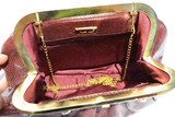  1980's-90's DARK ROSE Lizard Skin Clutch Shoulder Bag with FROGS - JUDITH LEIBER 