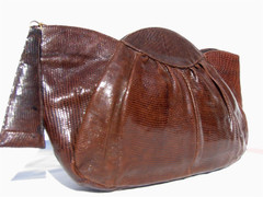 DECO Style 1950's Chocolate LIZARD Skin Clutch Bag - DEITSCH