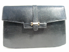 Jet Black 1980's-90's Lizard Skin CLUTCH Shoulder Bag - IRV