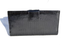 1970's Ladies BLACK Lizard Skin Checkbook Wallet - Gary's of California